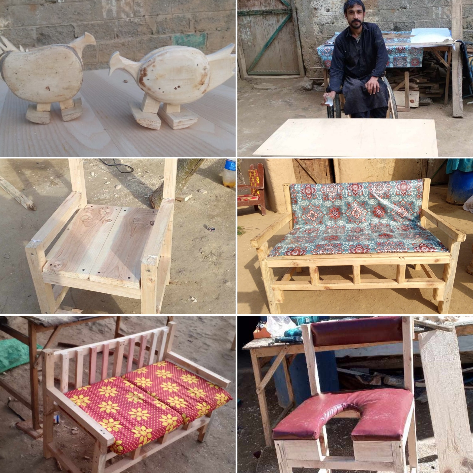 Collage of various pieces of handmade furniture.